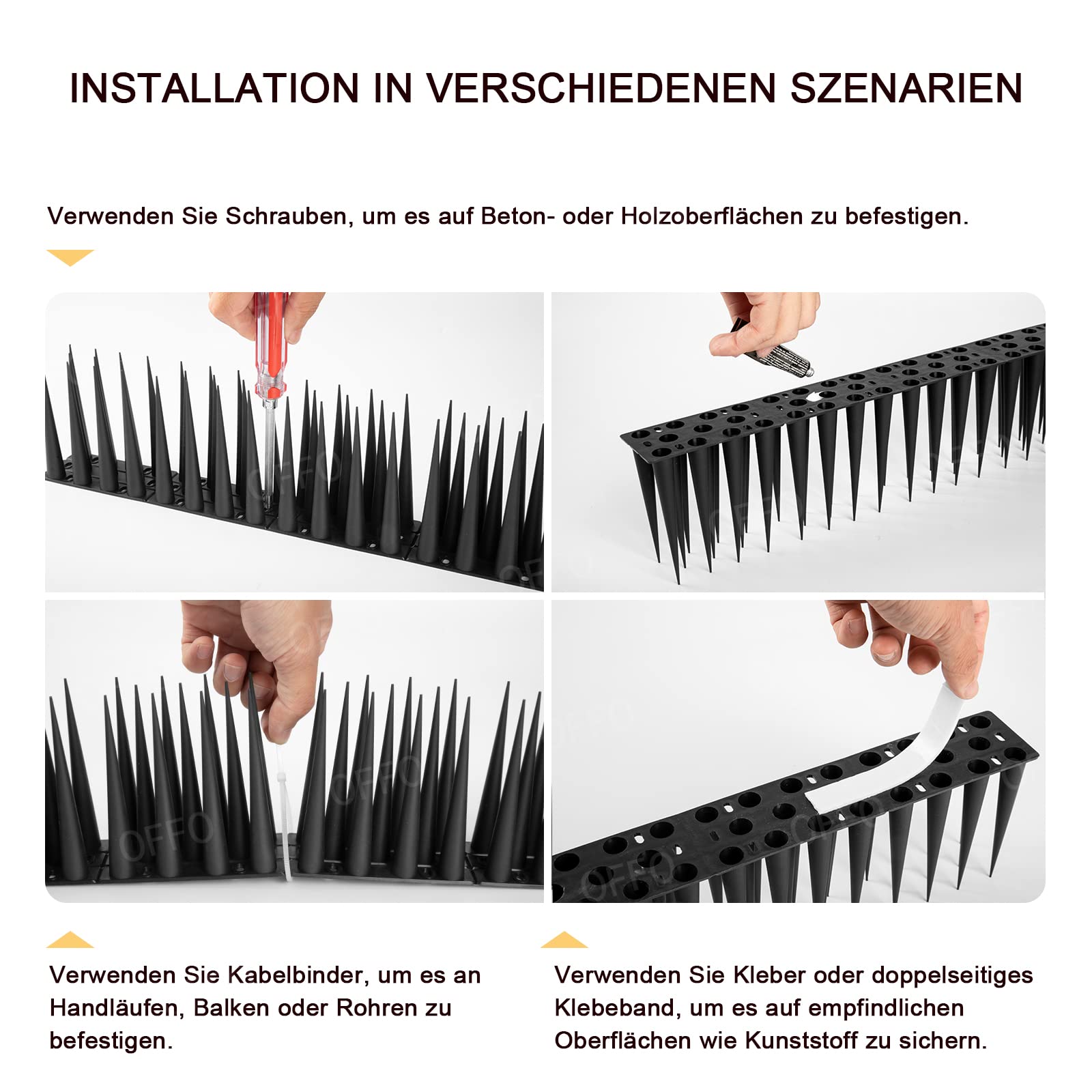 OFFO Vogelspikes hoch für Tauben, um Vögel oder Tiere fernzuhalten, Zaunspikes der Vogelabschreckung, Abdeckungen 2,4 m, Höhe 10 cm, Schwarz