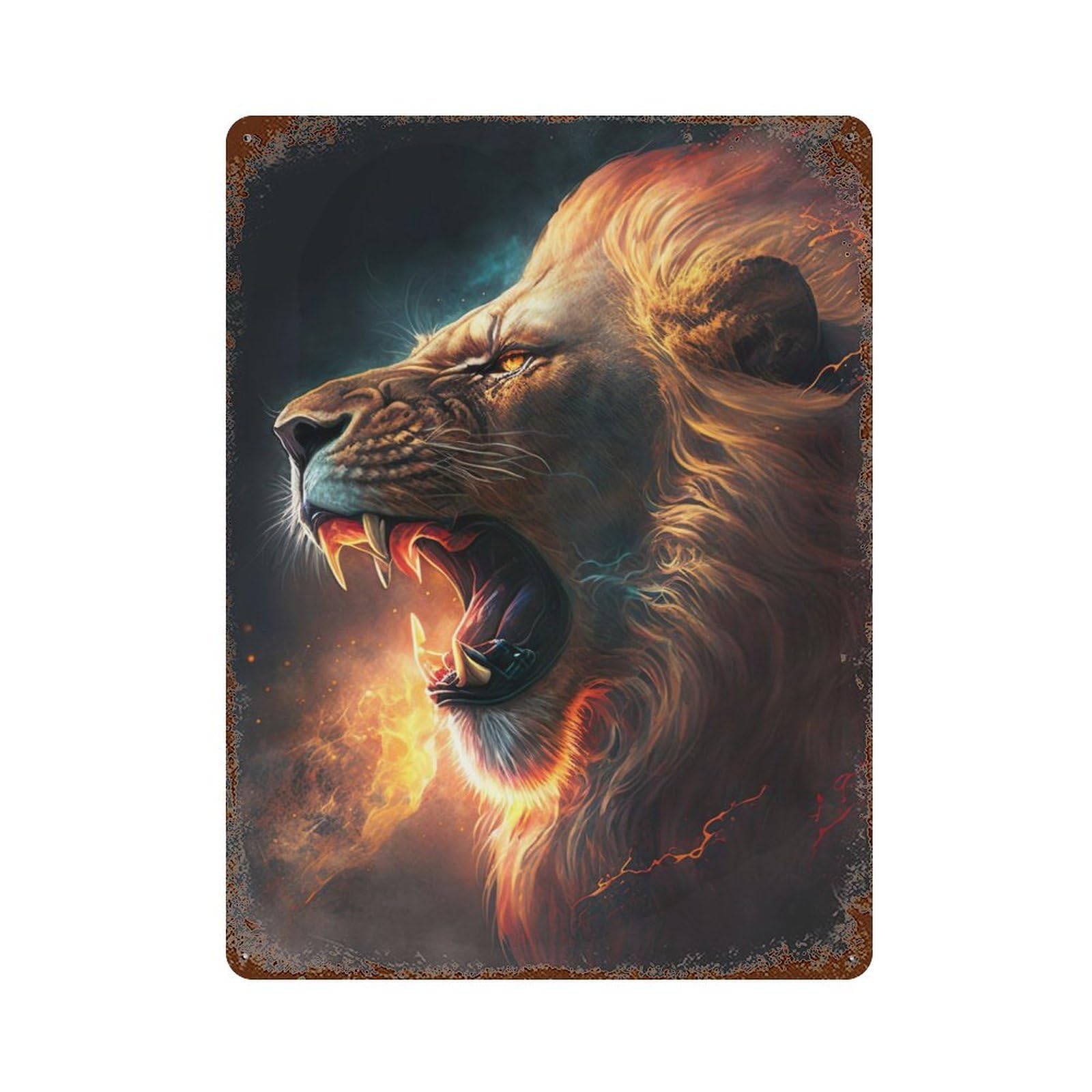 Rust Effect Celestial Lion Rusty Metal Tin Sign 15.7"x11.8", Old School Wall Decor for Basement, Hobby Room And Garage Decor