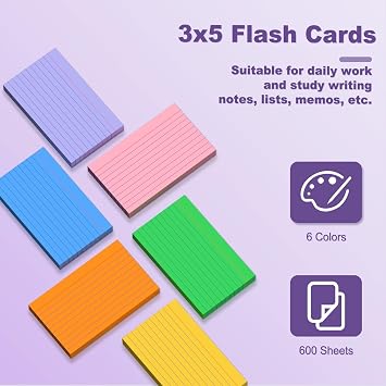 600 PCS Flash Cards 3x5 Flashcards, Index Cards 3x5 Cue Cards, Lined Paper