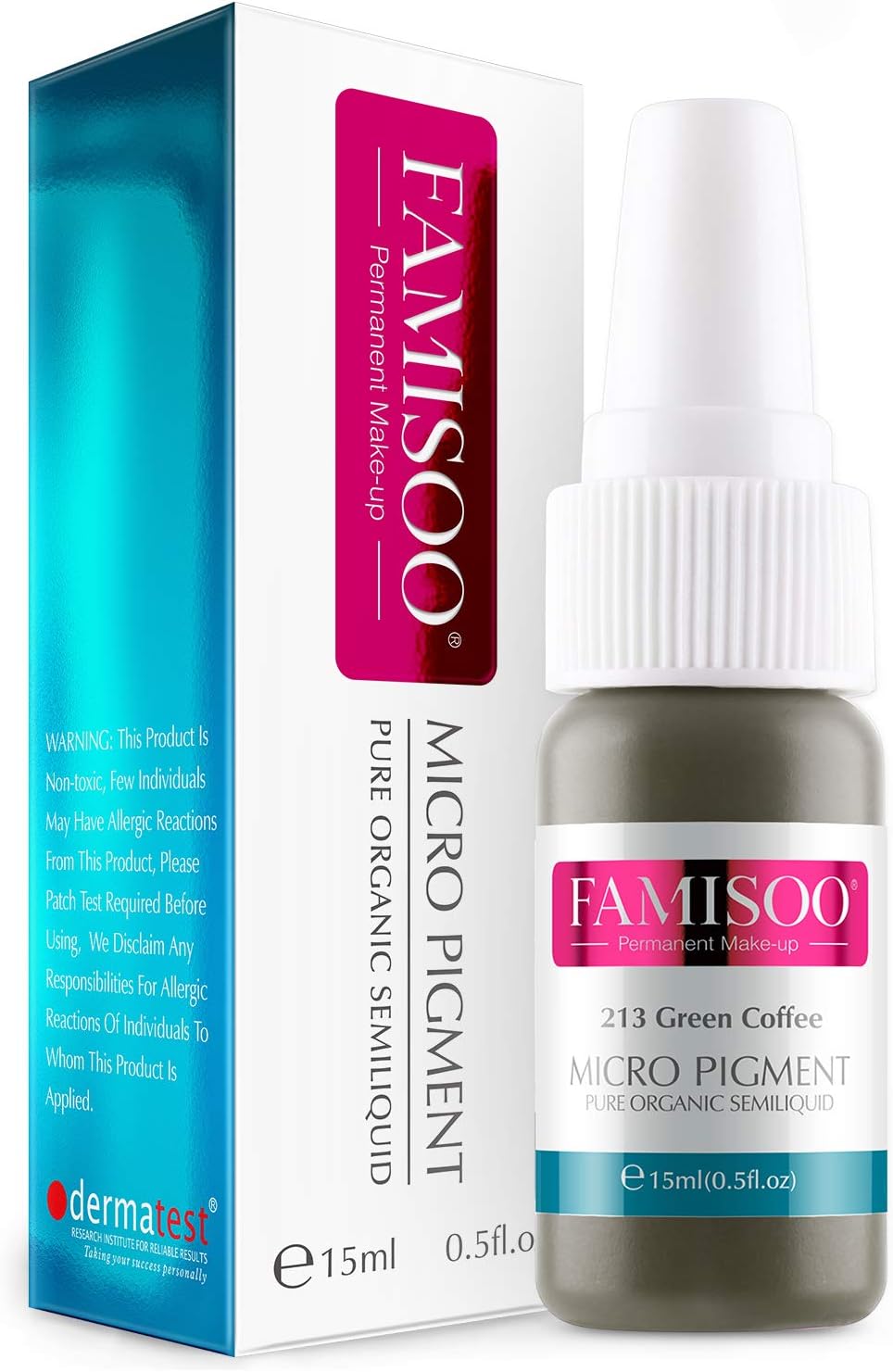 FAMISOO Permanent Makeup Liquid Pigment for Eyebrows Eyeliners Hairline Microblading Cosmetic Tattooing Emulsion Ink PMU Pigment in Brown Series - .52floz / 15ml in Green Coffee