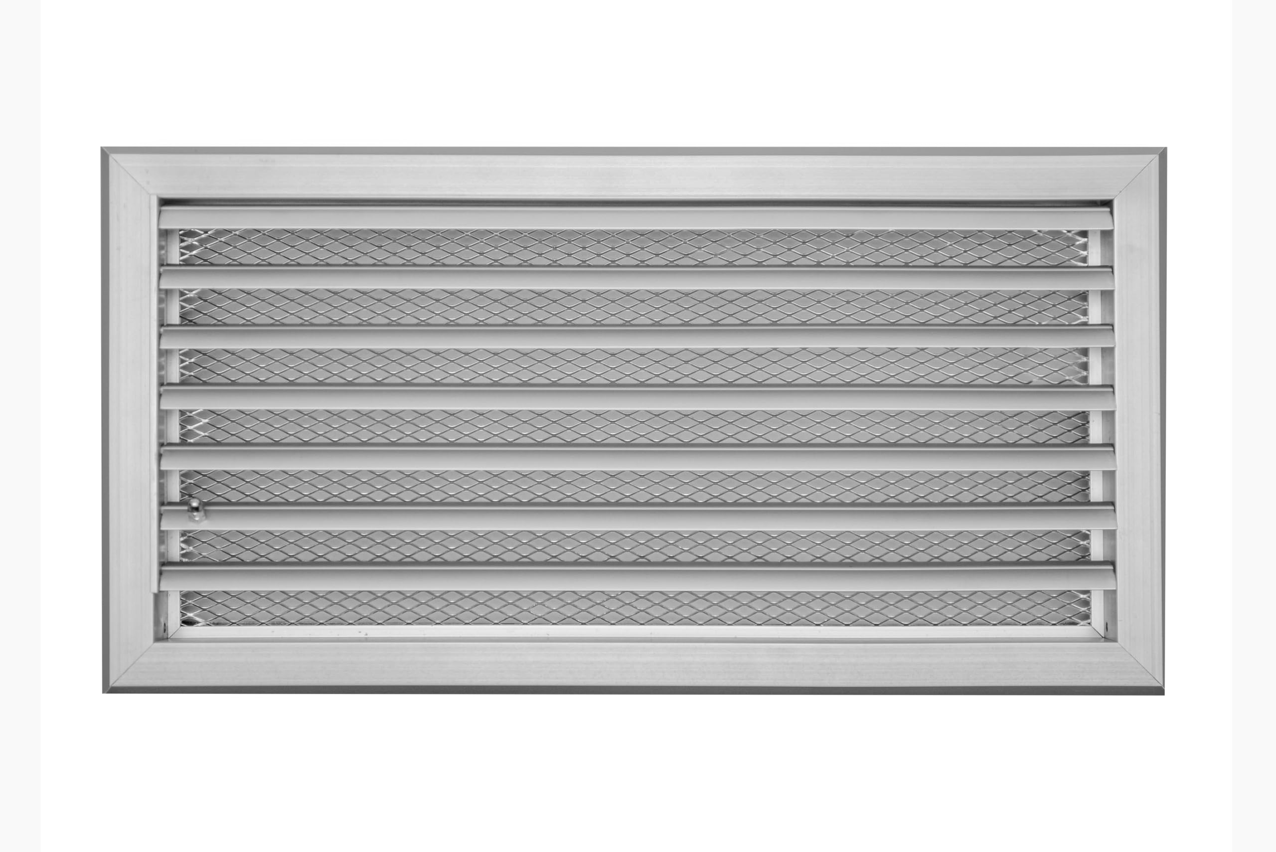 Rejilla de Ventilación de Aluminio – Lamas Curvadas Regulables – Flujo de Aire Controlado – Marco de Instalación y Malla – Interior y Exterior – 40 x 20 cm.