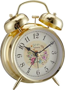rjuwurv 4" Loud Alarm Twin Bell Alarm Clock, Night Light, Desk Clock Table Alarm Clock Bedroom Alarm ClockGolden Rural