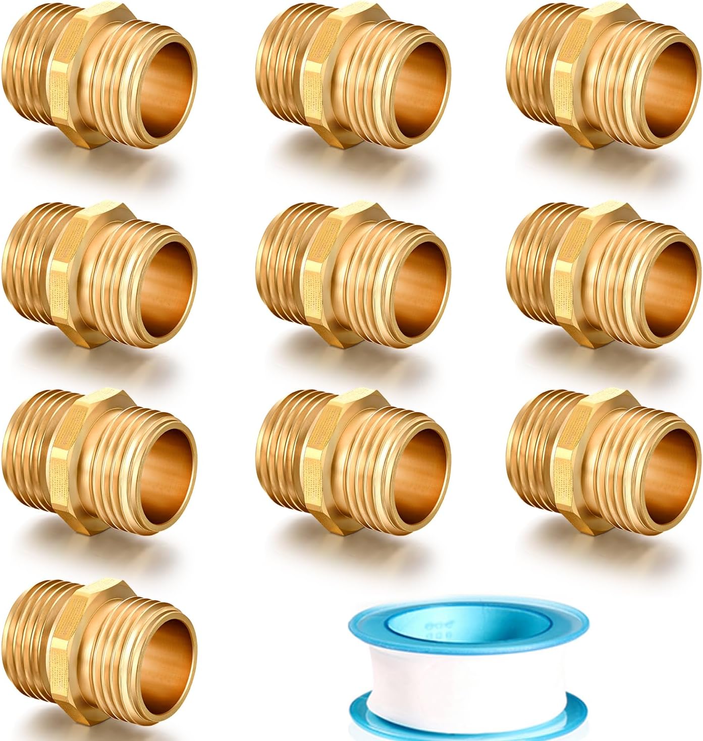 SIGURANTA Garden Hose Connector Adapter,3/4" GHT Double male Connectors, Brass Repair Fittings with Dual for Male to Male Adapter (10 Pack)
