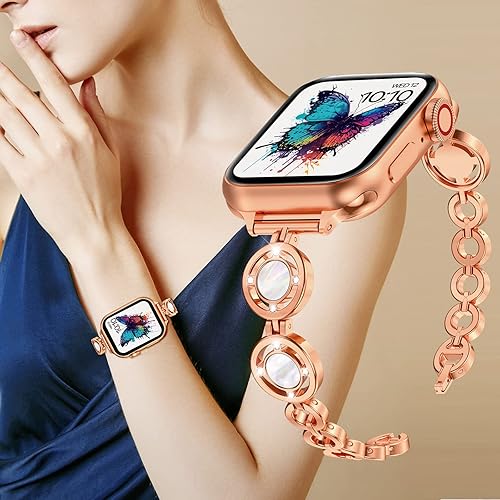 Vista 15 de Fitlink Correa de reloj Apple con purpurina delgada con diamantes de 1.496 pulgadas, 1.575 pulgadas, 1.614 pulgadas, 1.654 pulgadas, 1.732 pulgadas