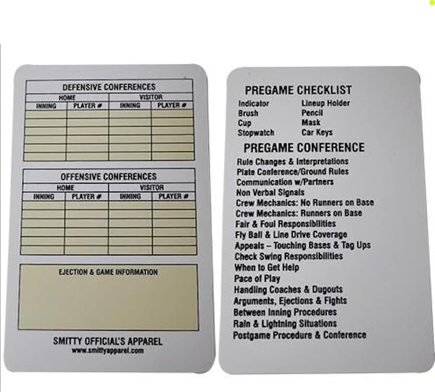 Smitty | ACS-538 | Baseball Reusable Game Card for Umpire Baseball Softball High School College Official