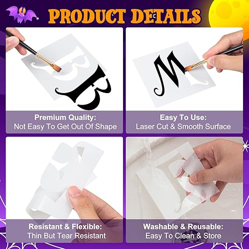 Miniatura 4 de 36 Pcs 4 Inch Halloween Letter Stencils Numbers Stencils Templates, Reusable Plastic DIY Alphabet Stencil Number Templates for Drawing On Wall,
