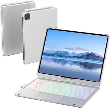 Keyboard Case for iPad A16, 360 Rotating, RGB Keys, Trackpad