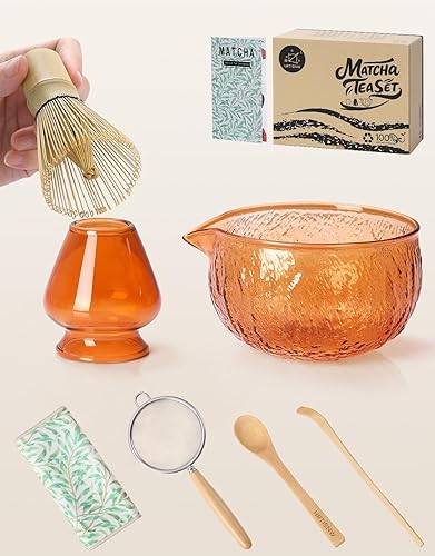 Miniatura 12 de Juego de batidor de matcha, 7 piezas, el kit de matcha incluye cuenco matcha, batidor y soporte de matcha, cuchara de bambú, cuchara, tamiz y toalla