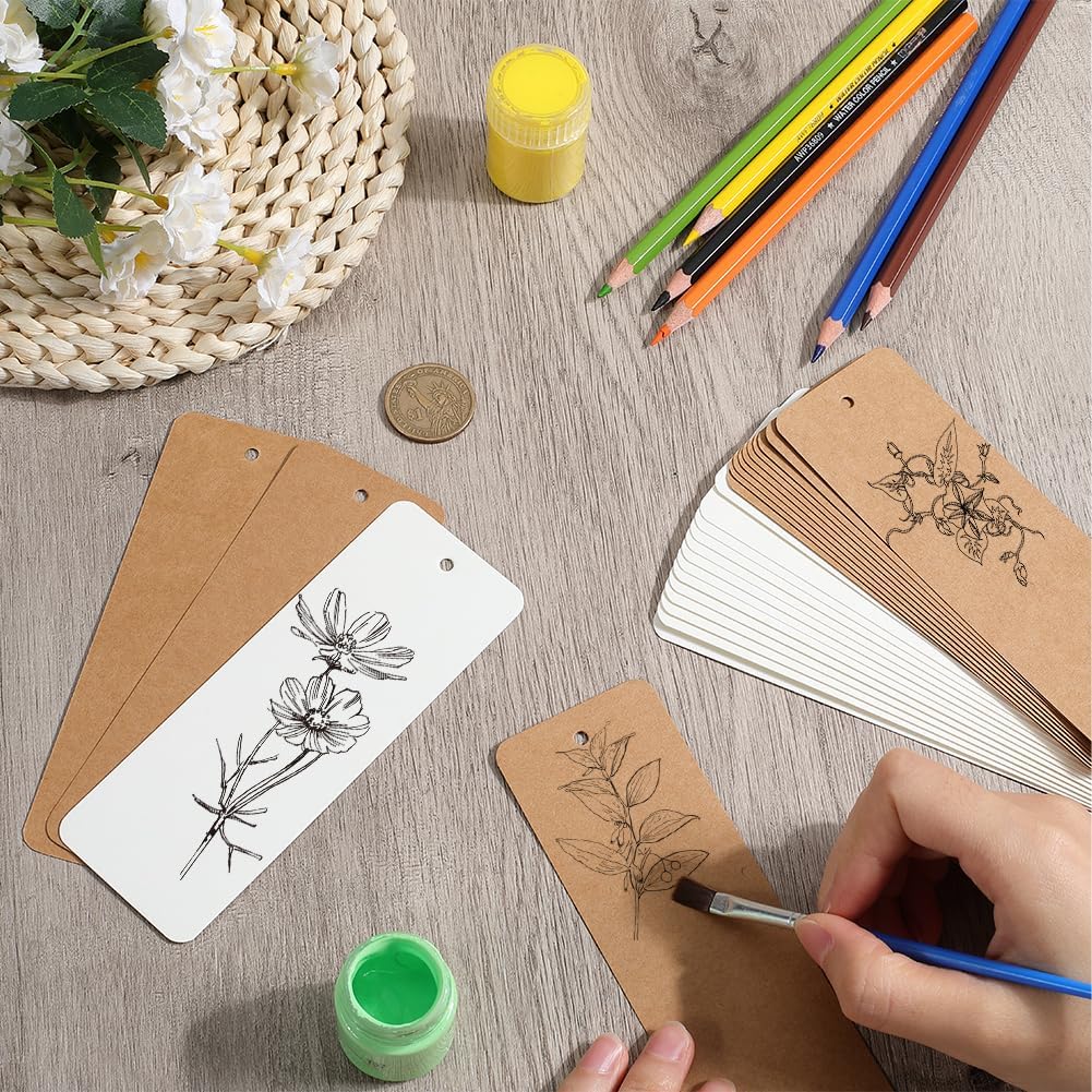 120Pcs 5.5 x 2 Inch Blank Paper Bookmarks Bulk Cardstock Book Marks Rectangle Gift Tags with Holes Kraftpaper Book Markers for Writing Drawing Hanging Labels DIY Bookmarks Crafts Party Decor