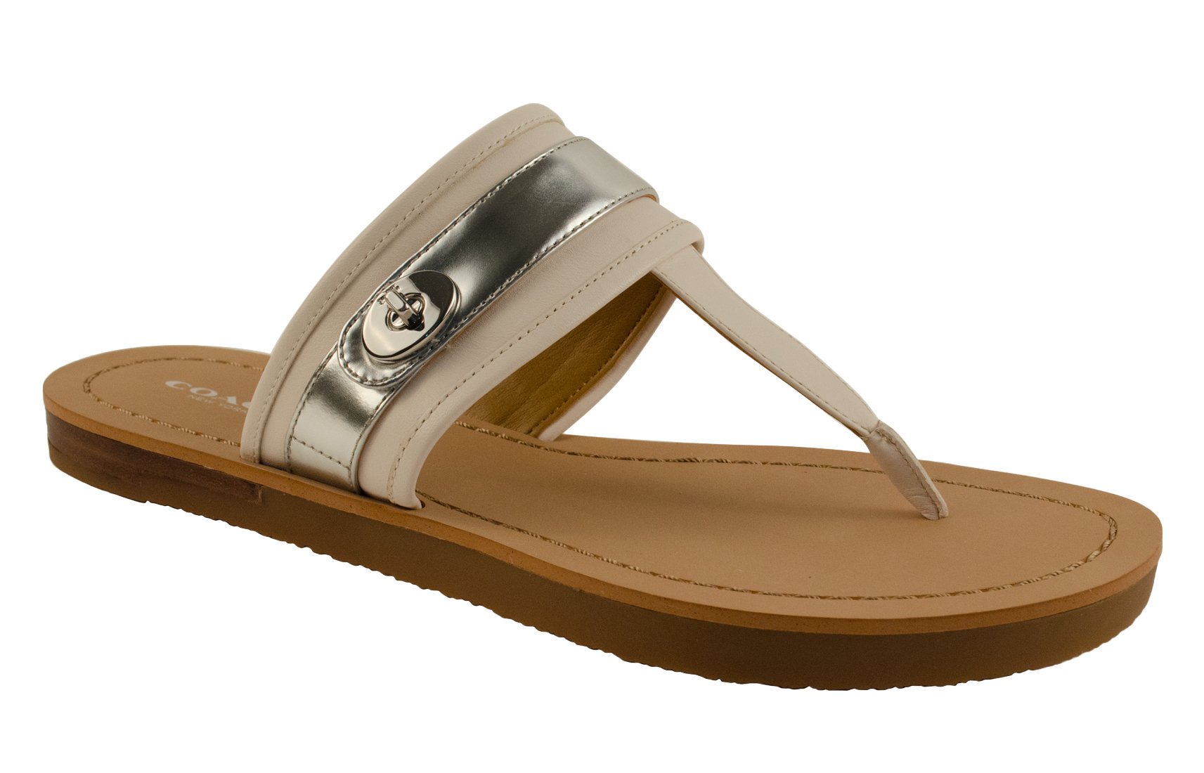 Coach Women's Eileen Thong Sandals Shoes - Chalk/Bright Silver