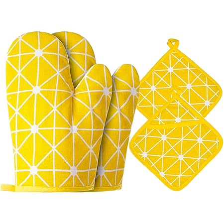 Amazon Payevxo 耐熱ミトン オーブンミトン 北欧デザイン キッチンミトン 鍋つかみミトン 綿製 滑り止め 4枚セット Kxst 01 イエロー 鍋つかみ ミトン オンライン通販