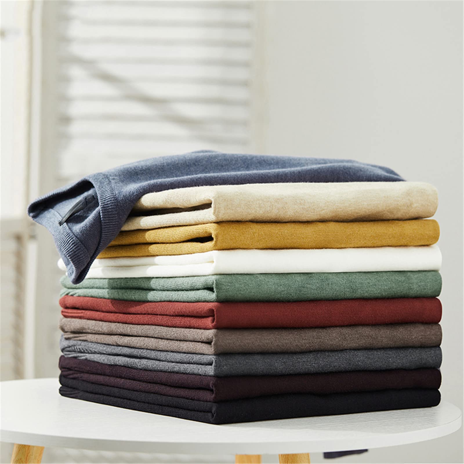 Vogrtcc Suéter de otoño e invierno para hombre, tejido de punto de color sólido para hombre, de manga larga, con cuello en O