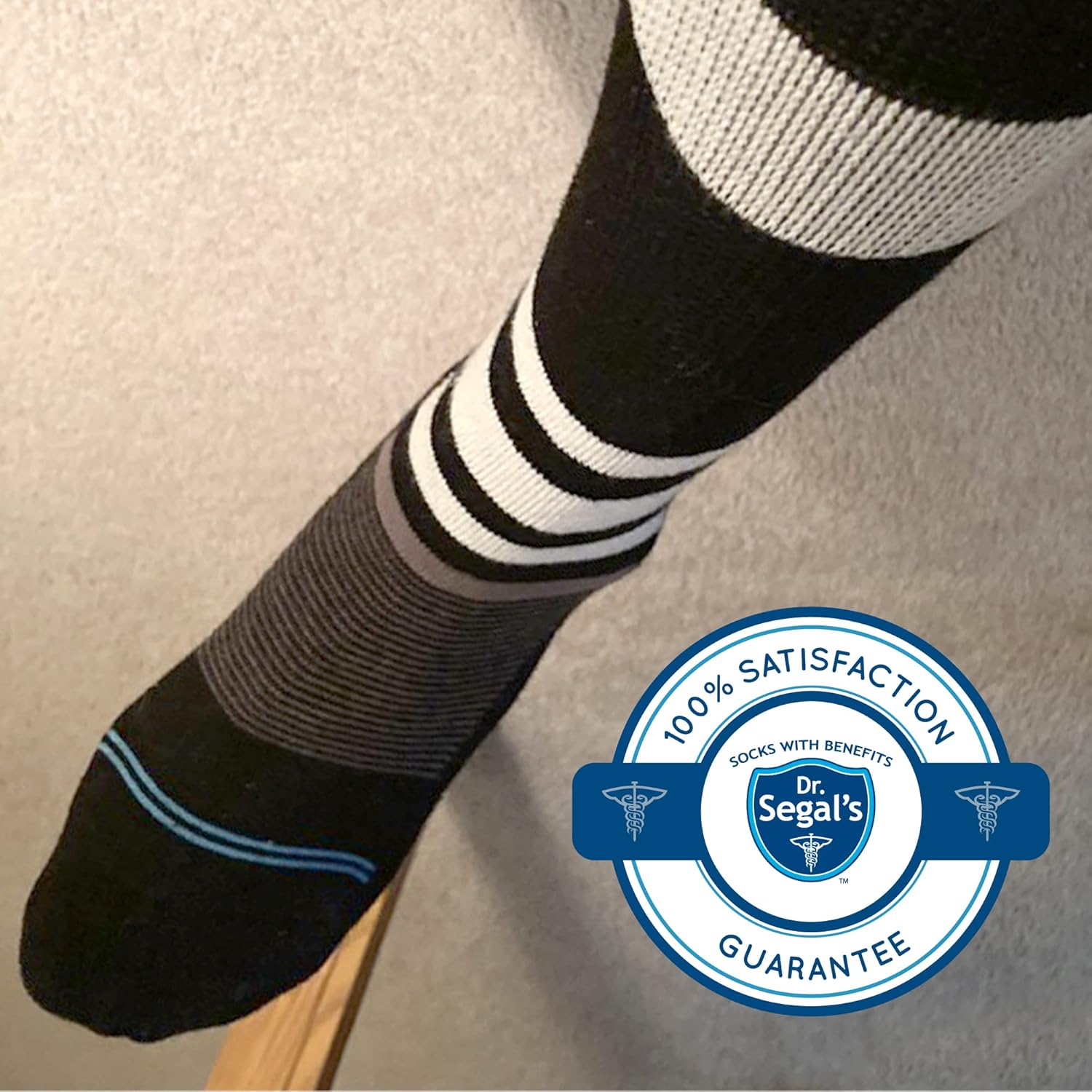 Dr. Segal's Non Binding Socks - 3pk M/L - Blue Stripe, Black Stripe, Space Grey