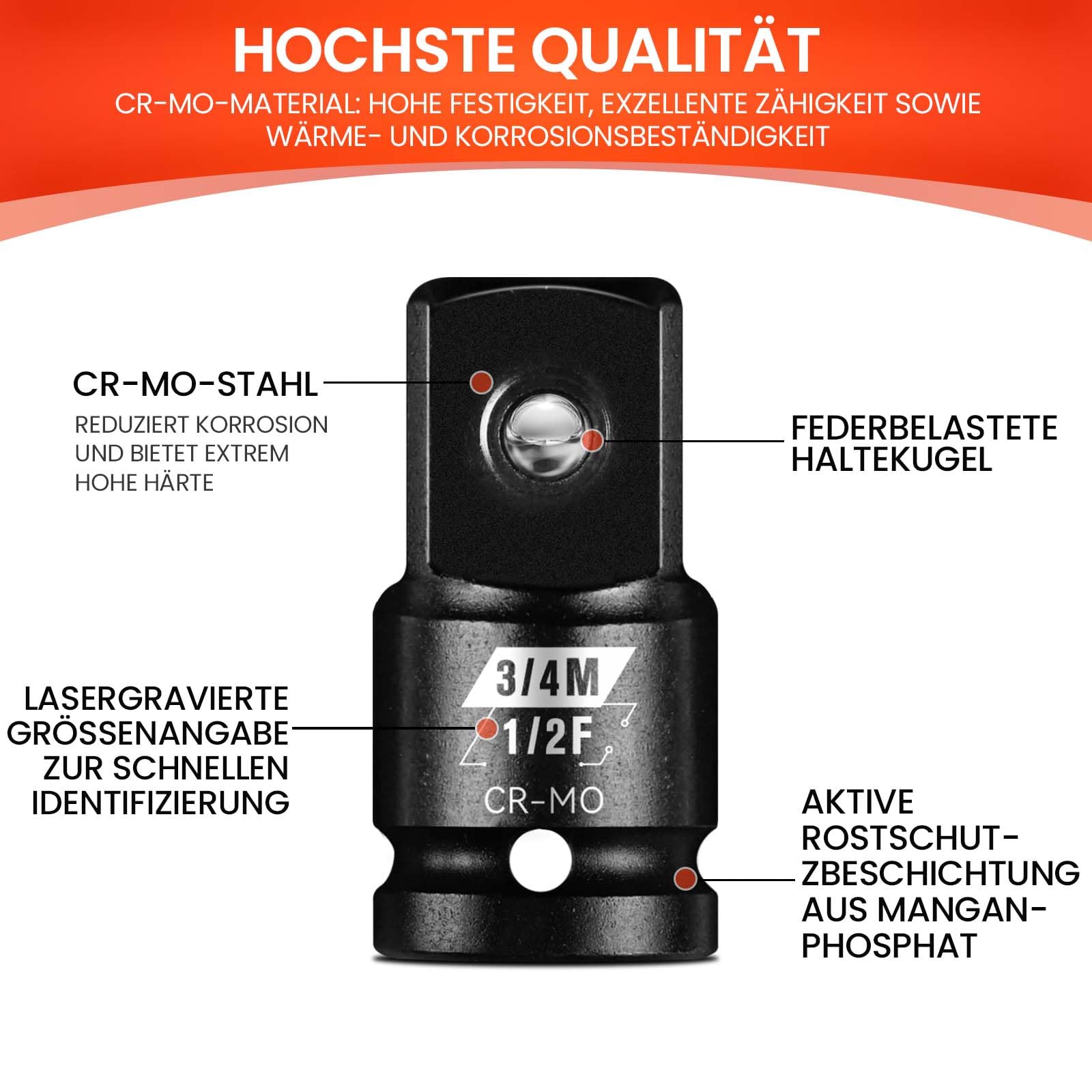 2-tlg. Stecknuss Adapter Set, 3/4 zoll auf 1/2 zoll, 1/2 zoll auf 3/4 zoll Schlagadapter, Chrom-Molybdän-Stahl, Kraft-Adapter für Ratschen & Steckschlüssel