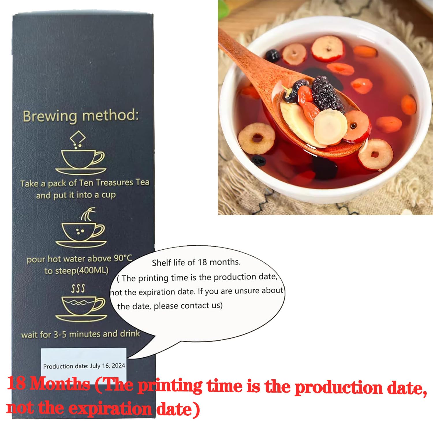 Kidney Tea Formula Ginseng Six Treasure Tea, 10 Precious Ingredients Formula, Chinese Herbal Kidney Cleanse Traditional Healthy Cleansing Teabags for Men & Women 260g/Box (10Pcs) - Image 8