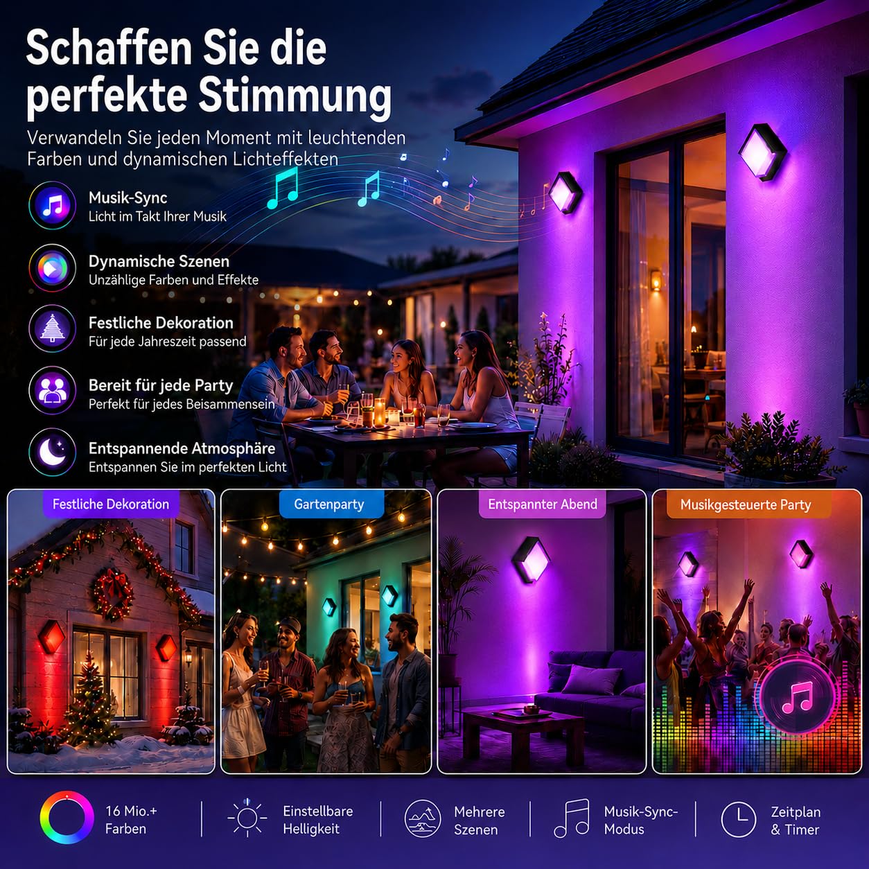 Meevt Aussenlampe Wand Square, RGBCW LED Wandleuchte, Wandlampe 2 Stück | 1200LM, IP65 Wasserdicht, Kompatibel mit Alexa/Google Assistant, Bedienbar per App und Fernbedienung, für Drinnen/Draußen