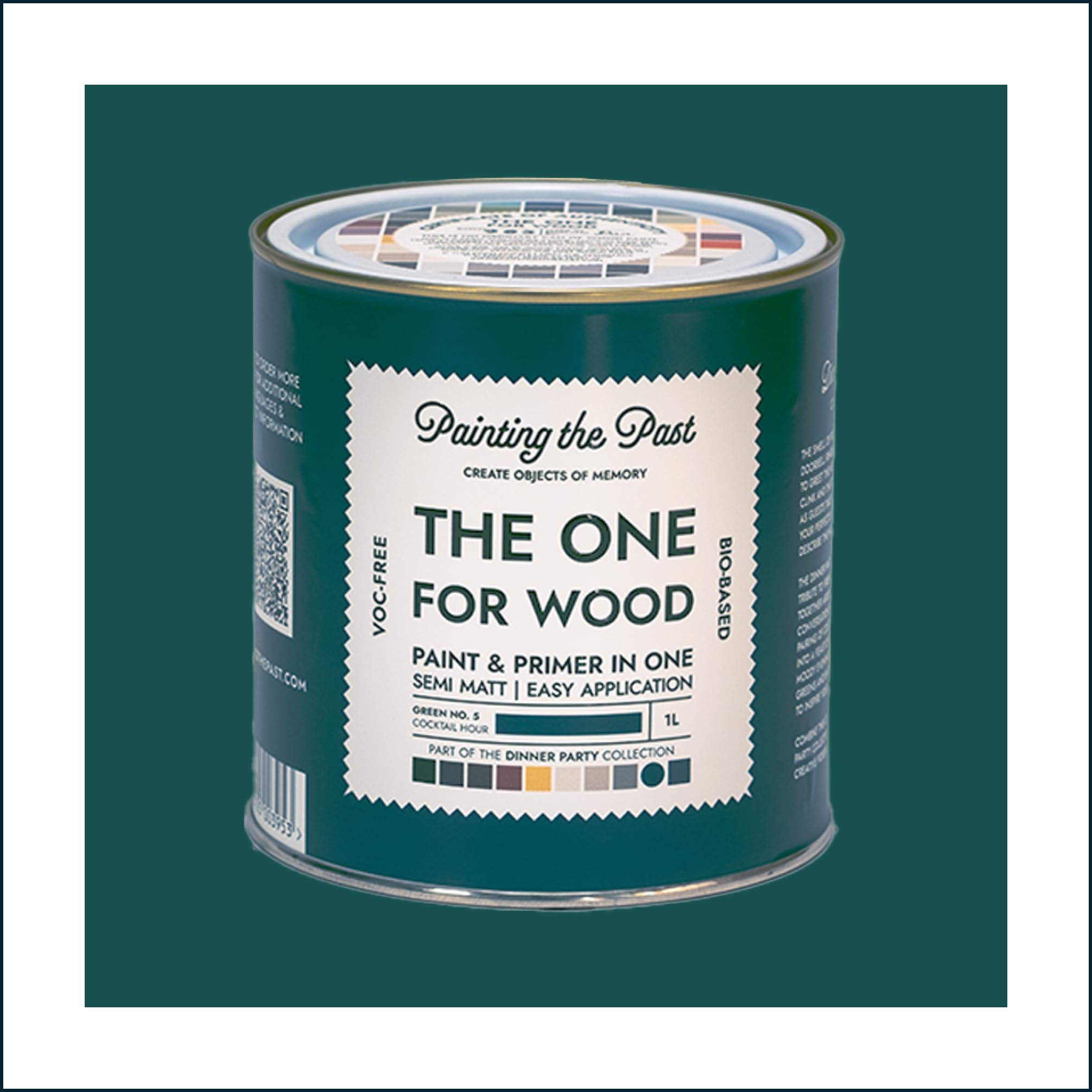The One for Wood Paint & Primer 1L Green No. 5 Cocktail Hour | Semi Matt Finish, Bio-Based & VOC-Free Formula for Wooden Furniture & Surfaces | Durable & Easy Indoor Home Decorating