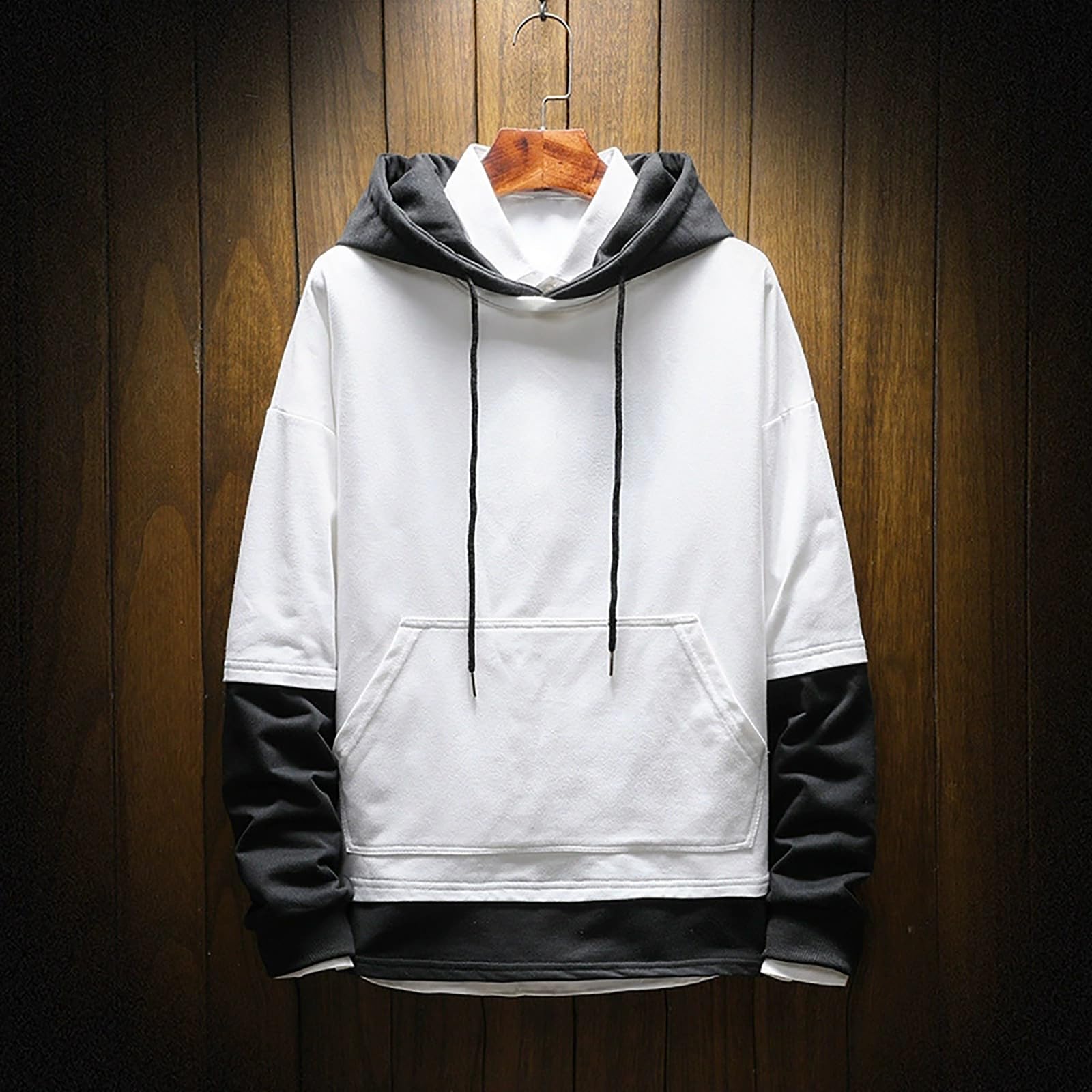 Sudaderas con Capucha Corta Sudadera Oversize Estilo Patchwork para Hombre, Nueva Otoño Juveniles (White, M) Cortavientos Hombre Running Parka Mangas Proteccion Solar Camisa Manga