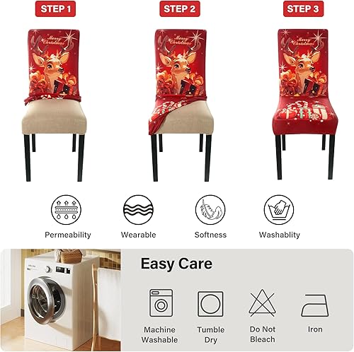 Miniatura 6 de 4 fundas para sillas de comedor de Navidad, elásticas, extraíbles y lavables, fundas protectoras para sillas de comedor, fundas protectoras para