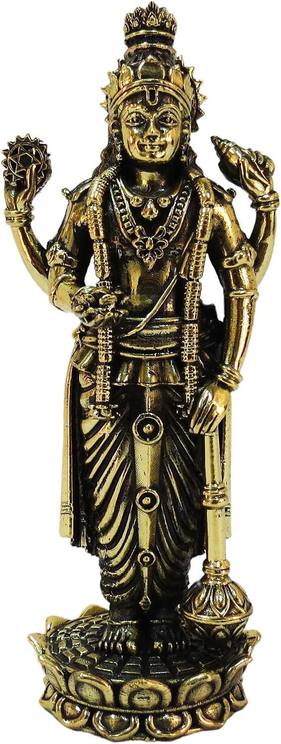 Designer Brass Standing Vishnu for Good Luck Vastu Fengshui Showpiece for Home D…