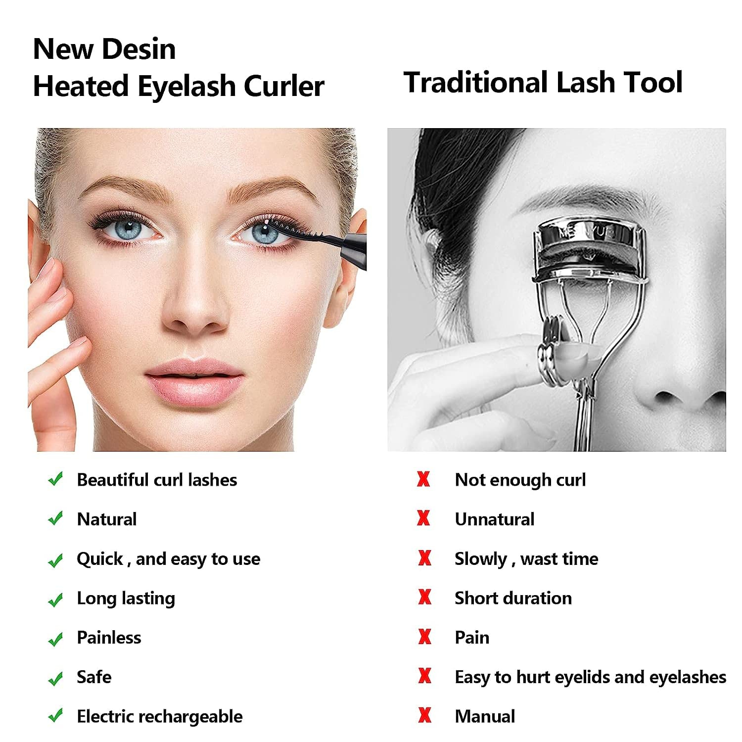 TECNOVIQ Heated Eyelash Curler, Rechargeable Lash Styler with 2 Heat Settings, Quick 24H Long-Lasting Curl, Portable Makeup Tool 4