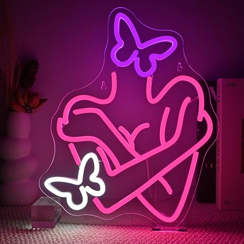 Gamerneon Elegante letrero de neón de mariposa rosa para decoración de pared, hermoso club, luces LED para dormitorio, sala de estar, niñas, fiesta,