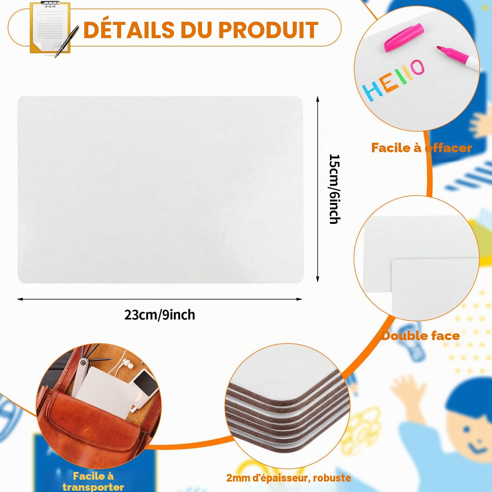 Lot de 25 mini tableaux blancs compacts double face effaçables à sec Parfaits pour la salle de classe, l'école, le bureau et l'apprentissage à domicile