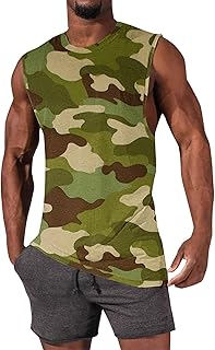 Camiseta sin mangas de camuflaje para hombre, delgada, casual, cuello redondo, para deportes, gimnasio, entrenamiento, ligera, cómoda, sin mangas