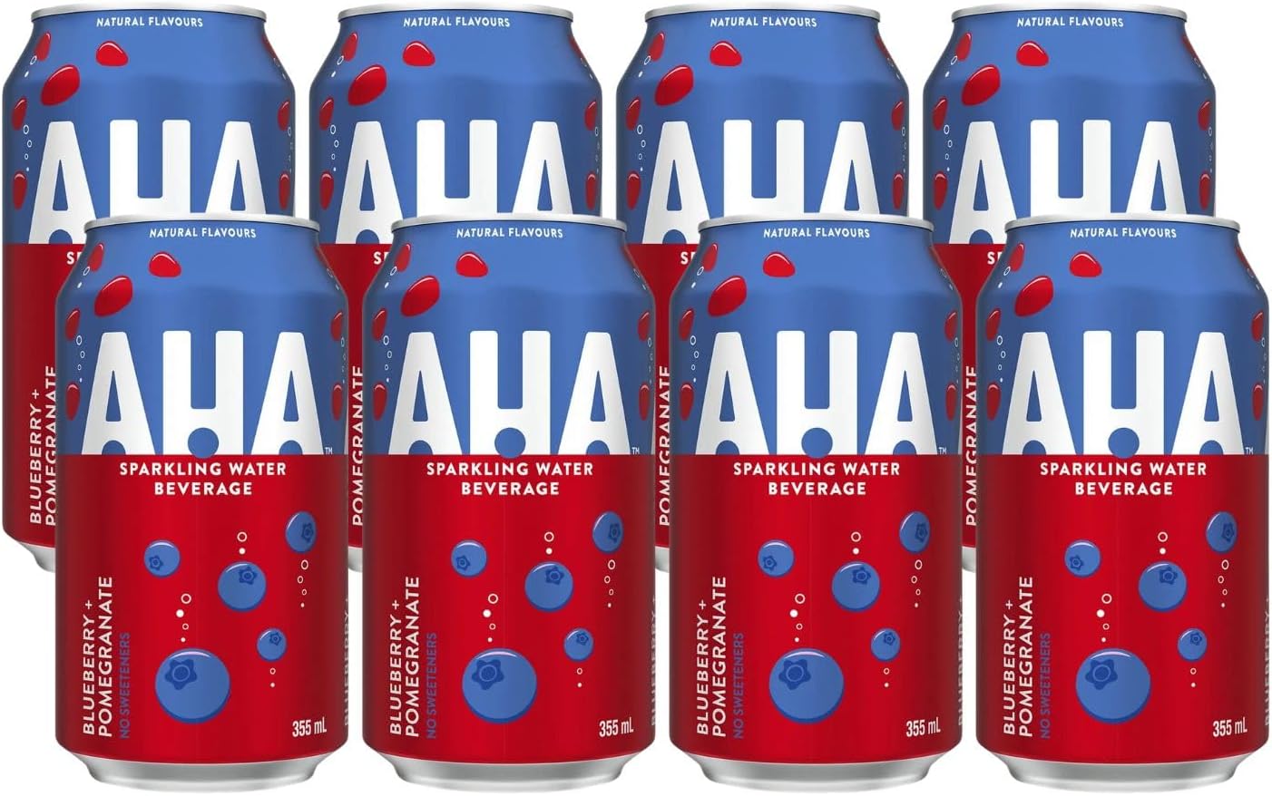 AHA Sparkling Water - Calorie Free, Sweeteners Free, Natural Fruity Flavor - Pack of 8 Blueberry Pomegranate Flavor, 355mL/12 fl. oz. (Shipped from Canada) by TrendnSave
