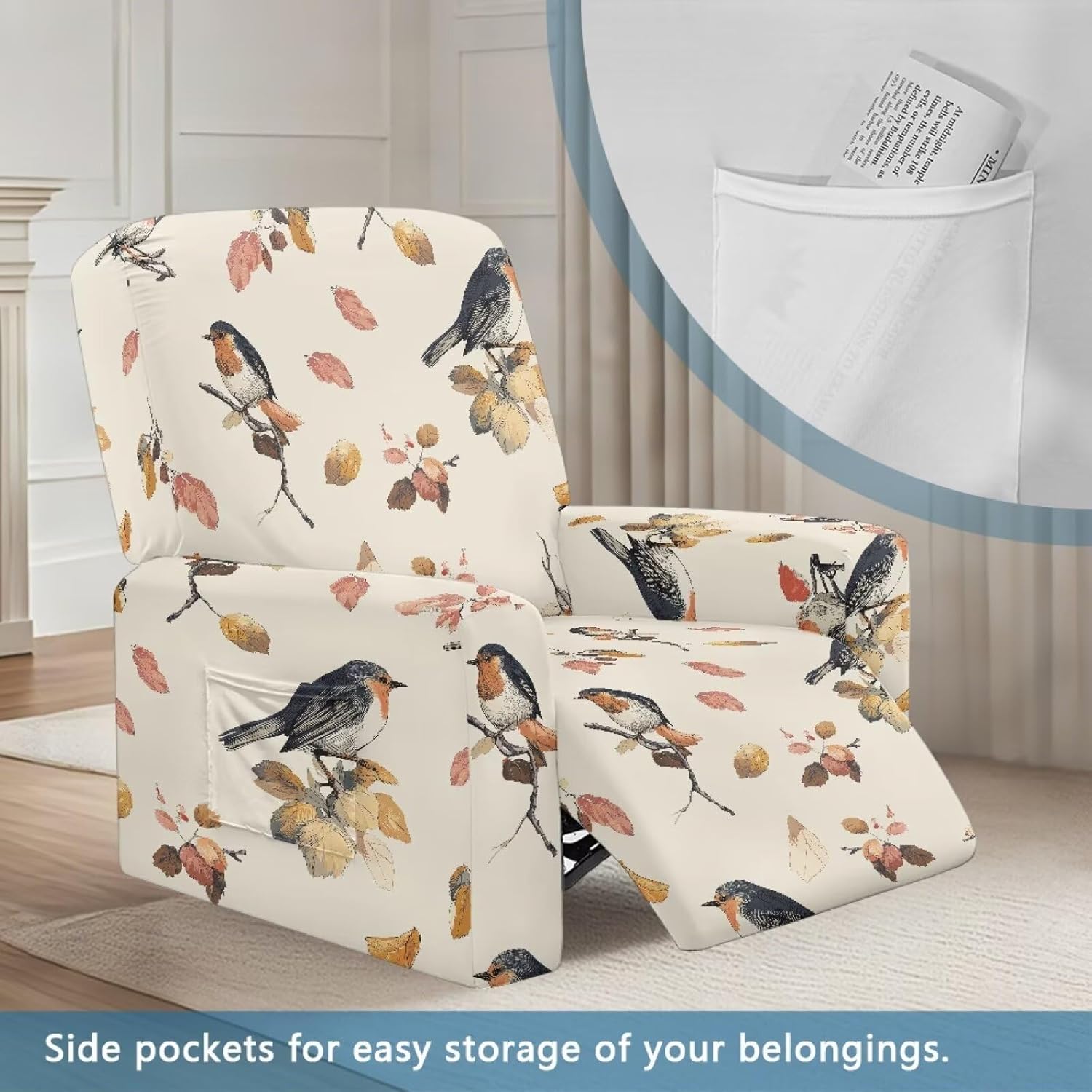 FOR U DESIGNS Robin Recliner Slip Cover 4-Pieces Stretch Couch Covers with Side Pockets Non Slip Stay in Place Universal Fit Chew Resistant Protector for Pets
