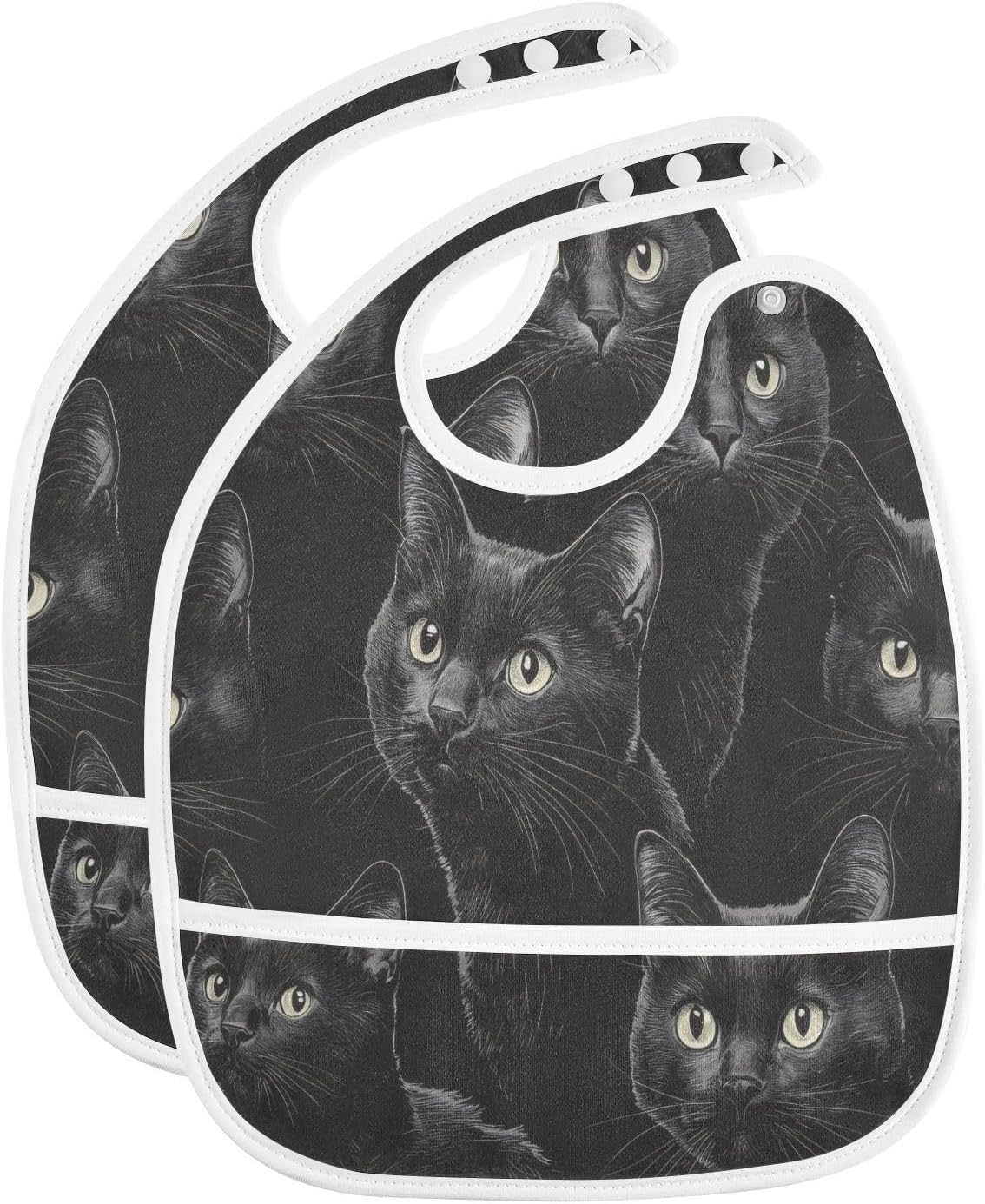 Baby Bibs for Boy and Girls 5 Pack Cotton Adjustable Newborn Bibs for Drooling & Teething, Black Cats