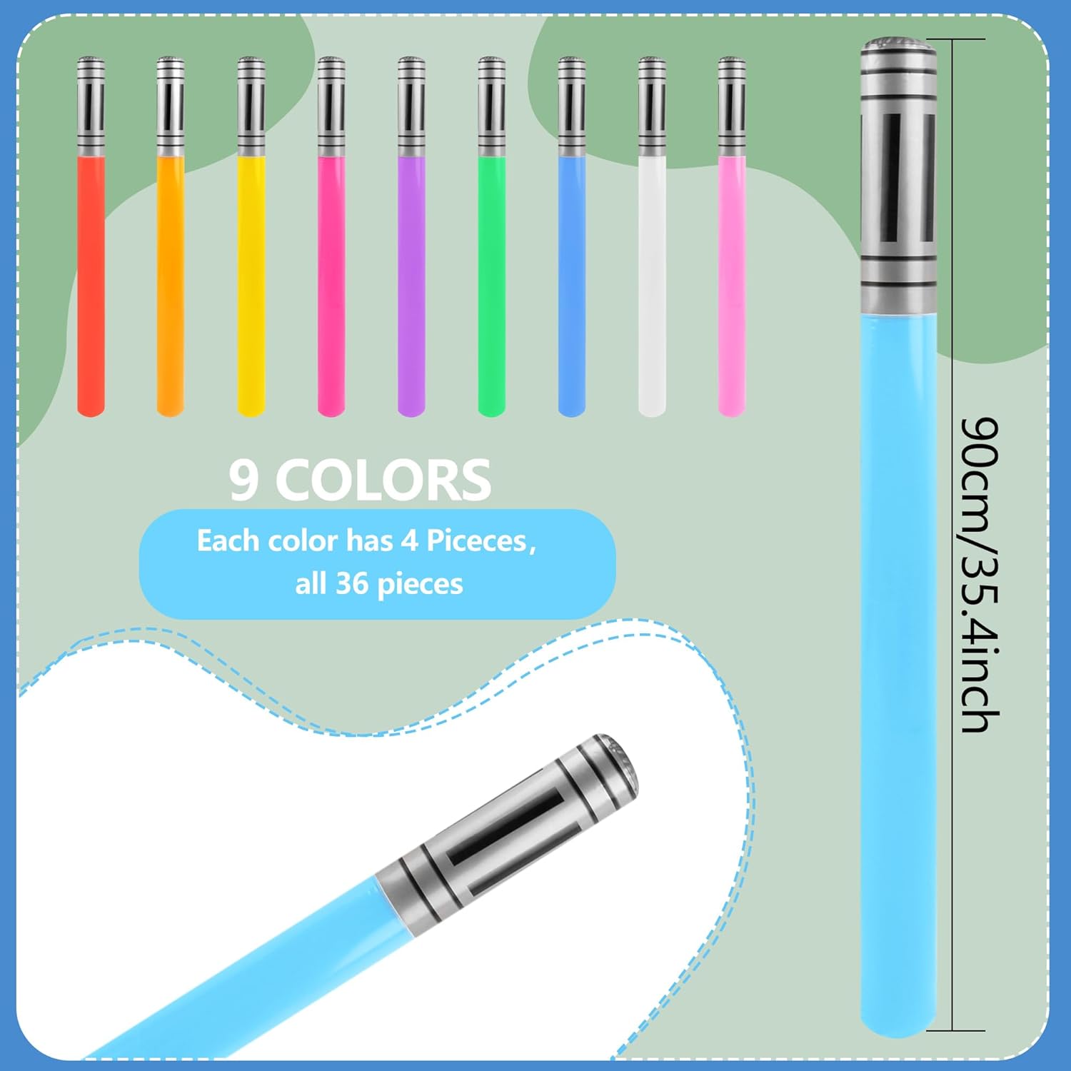 36 Pieces Inflatable Lightsabers Sword Toy Weapons Light Saber for Kids Teens Star Theme Party Supplies, 9 Colors
