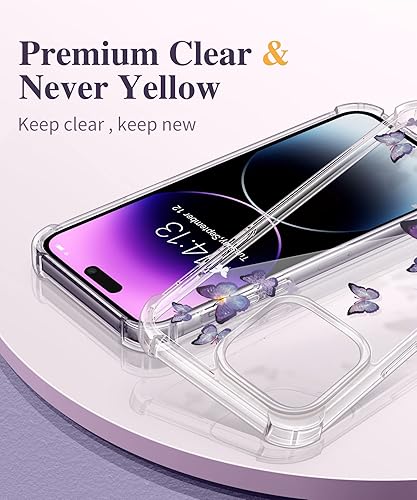 Miniatura 3 de GVIEWIN Funda para iPhone 14 Pro con protector de pantalla y protector de lente de cámara, diseño floral, delgado, a prueba de golpes, de