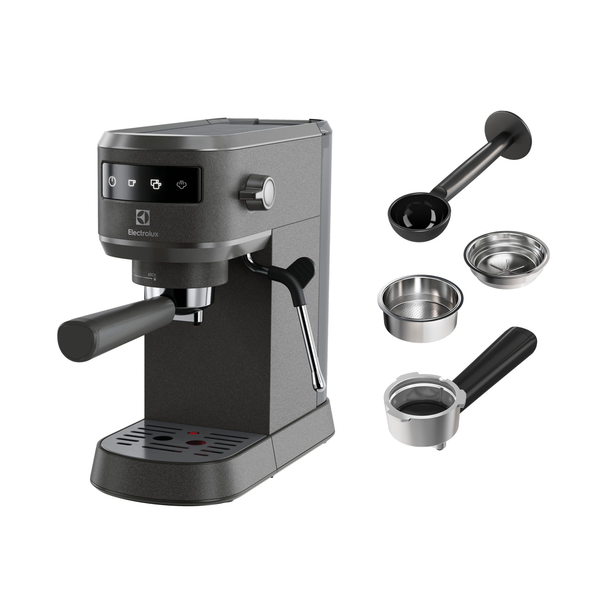 Electrolux E6EC1-6BST Explorer 6 - Máquina de café espresso con tecnología de control térmico, bandeja de goteo extraíble, espumador de leche, 1250-1450 W