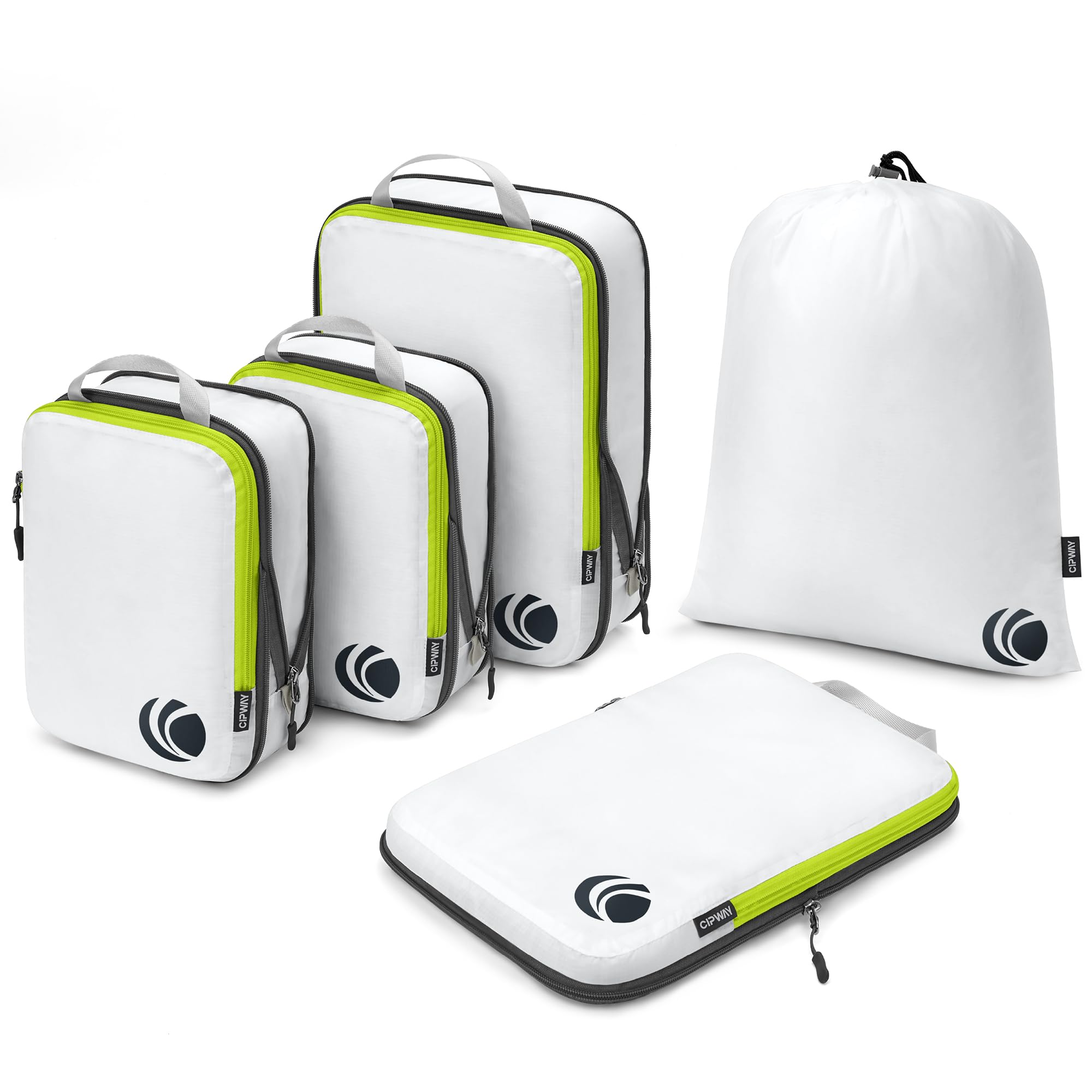 Cipway - 5 Set Compression Packing Cubes for Travel, Ultralight Packing Organizers for Luggage Suitcase & Backpack (White), L