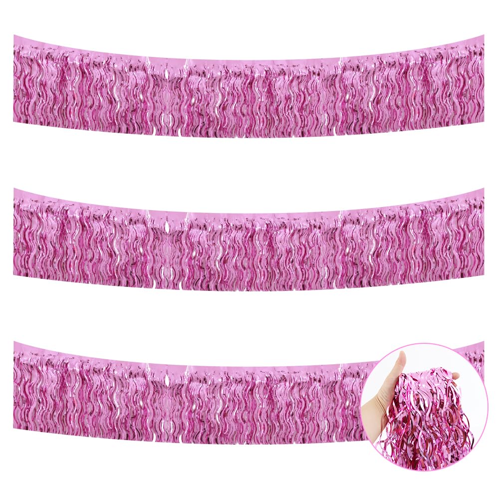 BEISHIDA 3 Pack Pink Wavy Foil Fringe Garland 30ft Tinsel Wall Decor