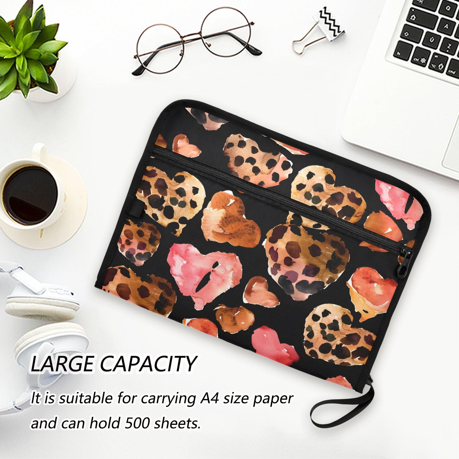Black Leopard Print Expanding File Folder - 13 Pockets, Zipper Closure, Includes Labels For Office, School, Home - View #8