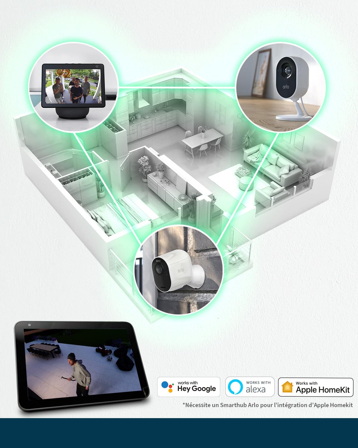 Arlo Ultra 2 Camara de Vigilancia WiFi Exterior 4K, Seguridad Interior, Sensor de Movimiento, Alarmas para Casa, Visión Nocturna Color, Prueba de Secure App Incluida, 3 Cámaras, Blancas