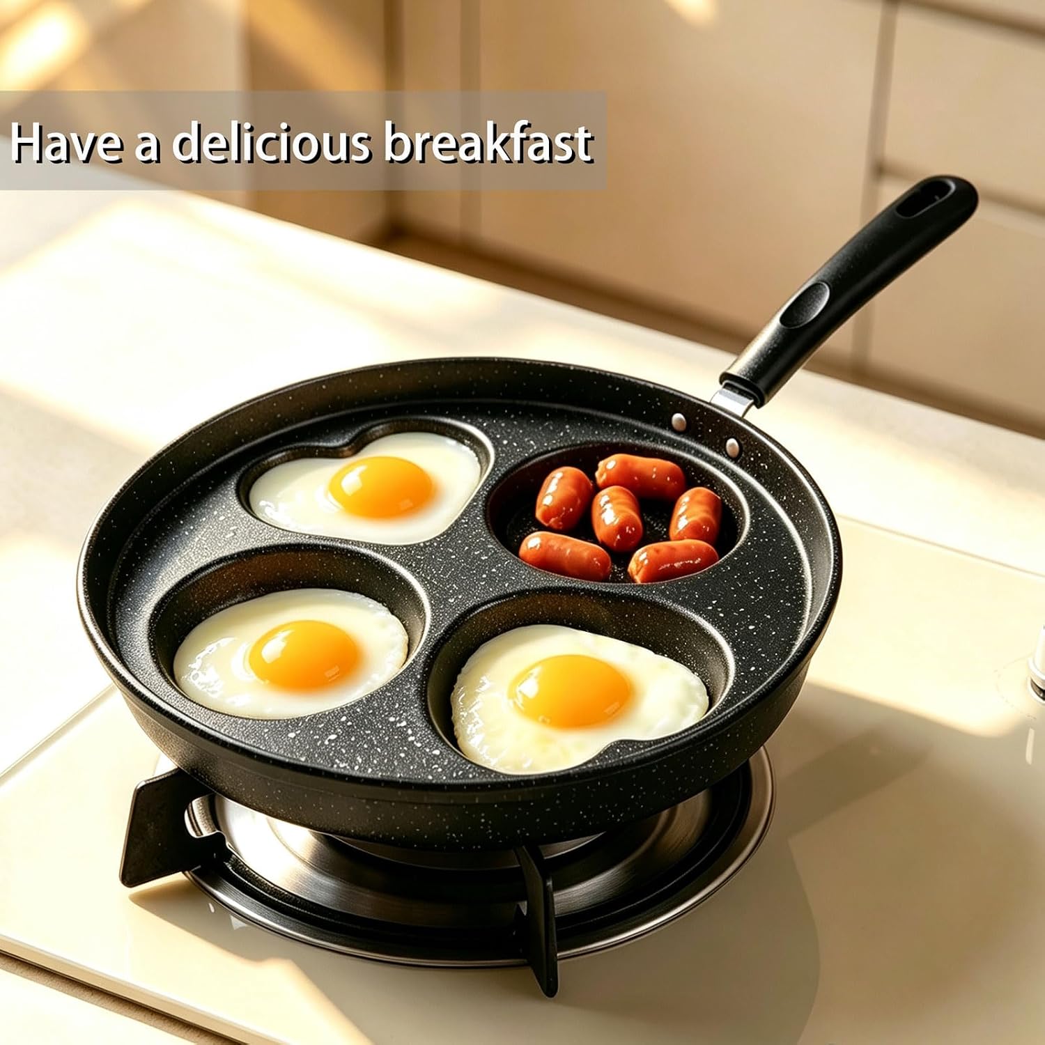 4 Cup Egg Pan Set Nonstick with Lid 9.7" Black