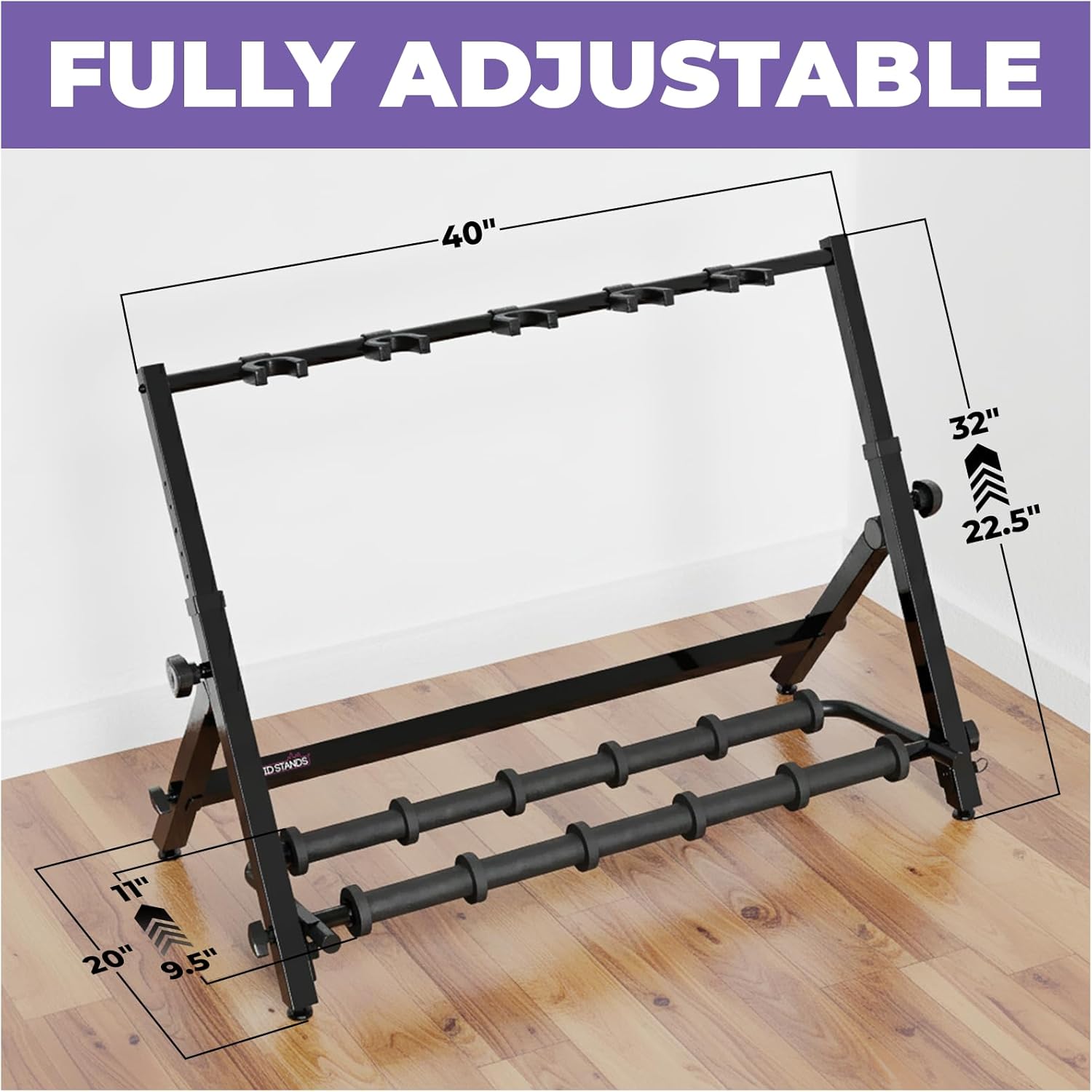 Liquid Stands Premium Multi Guitar Stand Rack for 3&5 Guitars, Foldable Height Adjustable Design with 5 Neck Holders, 12 Foam Pad Separators, Floor Storage Folding Guitar Rack for Multiple Instruments