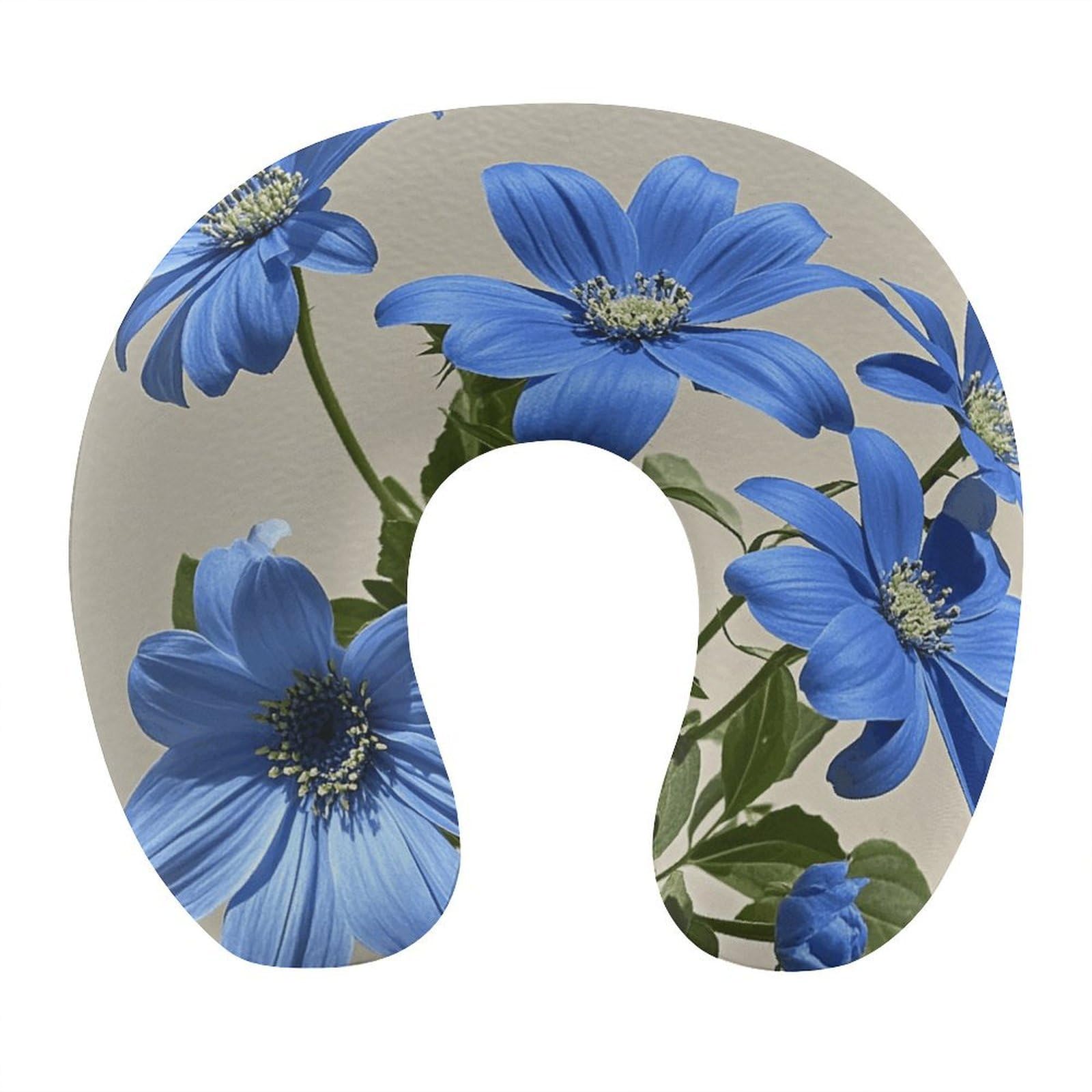LZQPOEAS Cyan Blue Flowers Neck Pillow U Shaped Travel Pillow Comfortable Memory Foam Pillow Portable Neck Support Lightweight Headrest for Airplane Car Home Office Sleeping Traveling