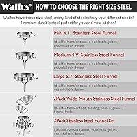 Vista 7 de Embudo de acero inoxidable, embudo de cocina Walfos con 2 coladores extraíbles y 1 cepillo de limpieza, perfecto para transferir líquidos, aceites
