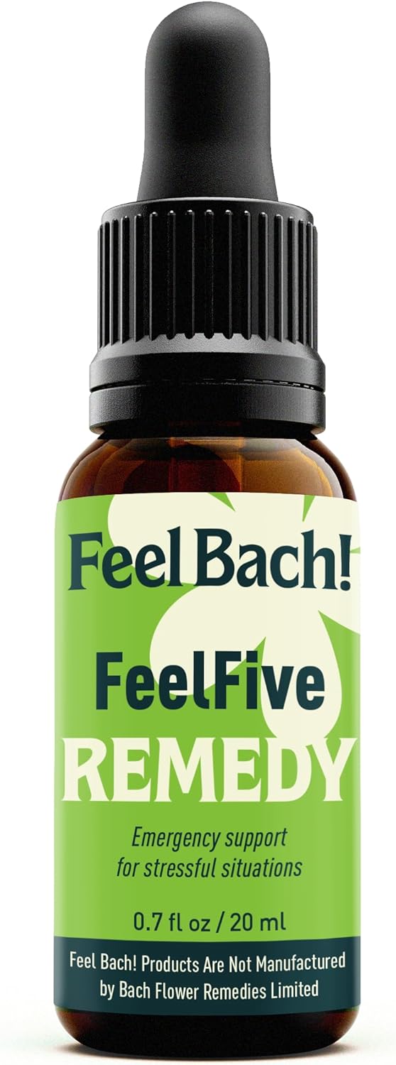 Feel Bach! FeelFive Remedy - Natural Homeopathic Flower Essences for Fast Emergency Support, Relief of Fear, Worry and New Adoption, Vegan, Gluten & Sugar-Free, Non-Habit Forming, 20ml (0.7 fl oz)