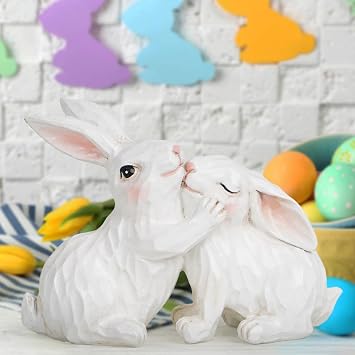 Hodao Mother and Baby Bunny Figurine, Resin Rabbit Family Decor, Sweet Home Shelf Table Accent, Gift for Mom, Nursery Keepsake, Farmhouse Animal Statue