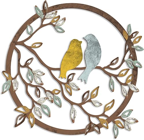 Ferraycle Arte de pared de metal con silueta de pájaro en rama de árbol, decoración de pájaro para sala de estar, jardín, dormitorio, oficina,