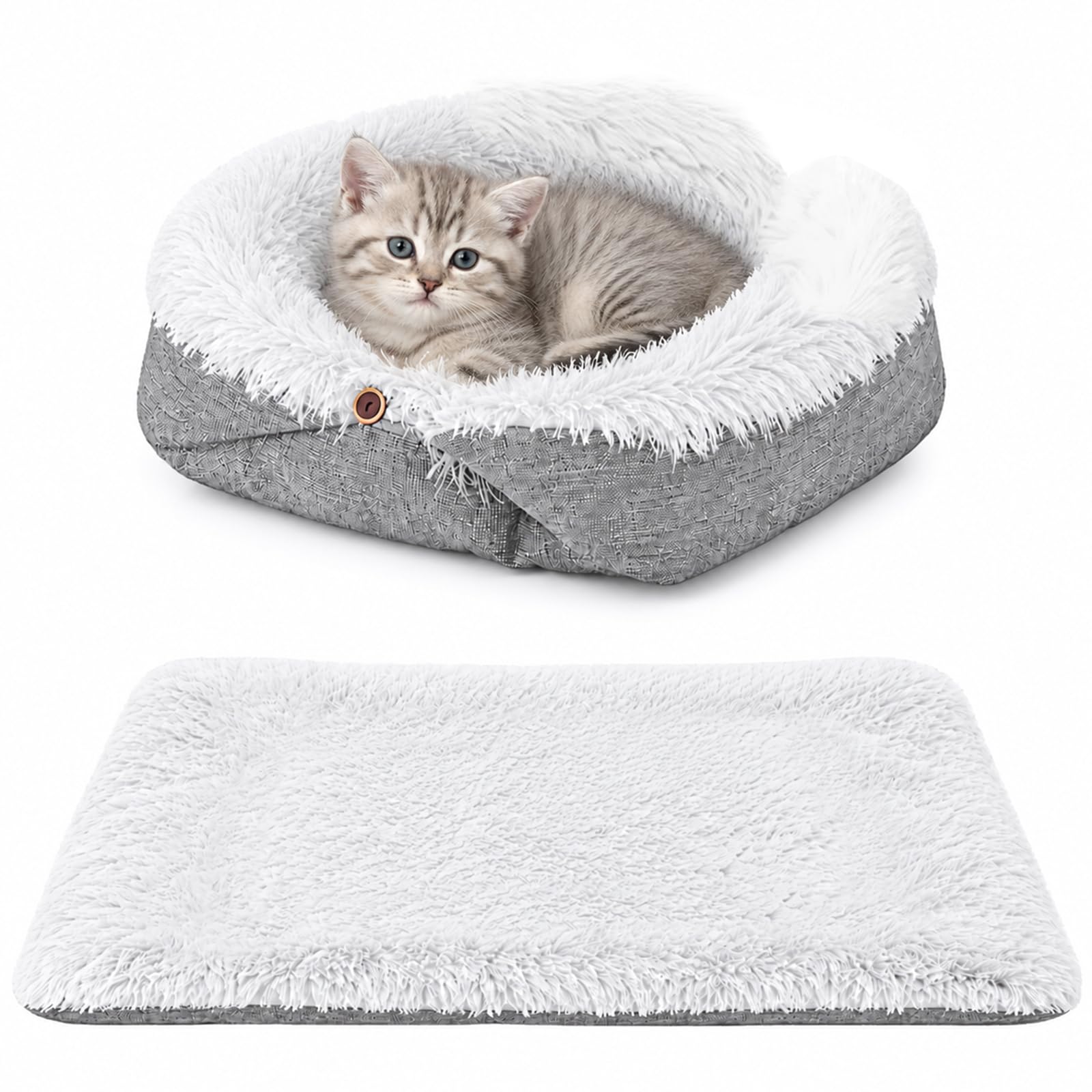 Cama para Gatos 2 en 1 Esterilla para Gato - Manta para Gatos Lavable, 60 X 50 cm Cat Bed, Cama para Mascotas para Gato, Perros Pequeños y Mascotas PequeñAs (Gris, Versión Ligera)