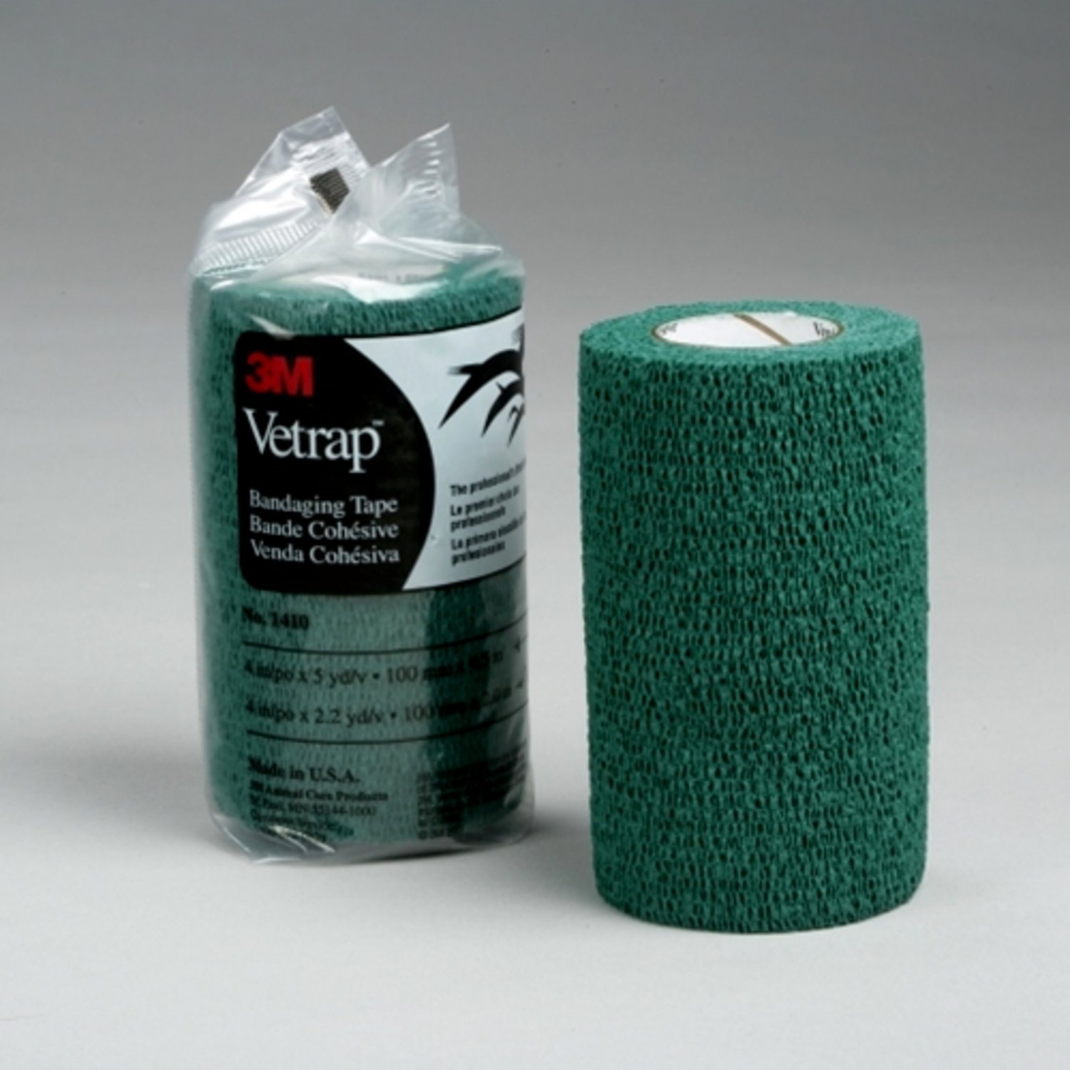 Vetrap 3m 10cm x 4.5m. Pack x 4 Bandages. Cohesive Horse Wrap (Hunter Green)