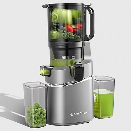 Exprimidor de prensa en frío  Tolva de boca ancha de 5.8 pulgadas para carga de recetas enteras, autoalimentación para funcionamiento manos libres,