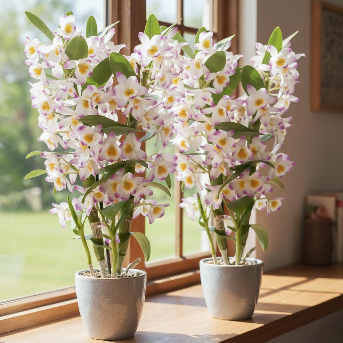 Orchideen Echte Pflanzen - Bambus Dendrobium Nobile Pink Passion - 2 große Zimmerpflanzen aus Holland - 30-40 cm hoch - mit Blüten und Duftend (Nicht künstlich, ohne Dünger und Topf, kein Samen)