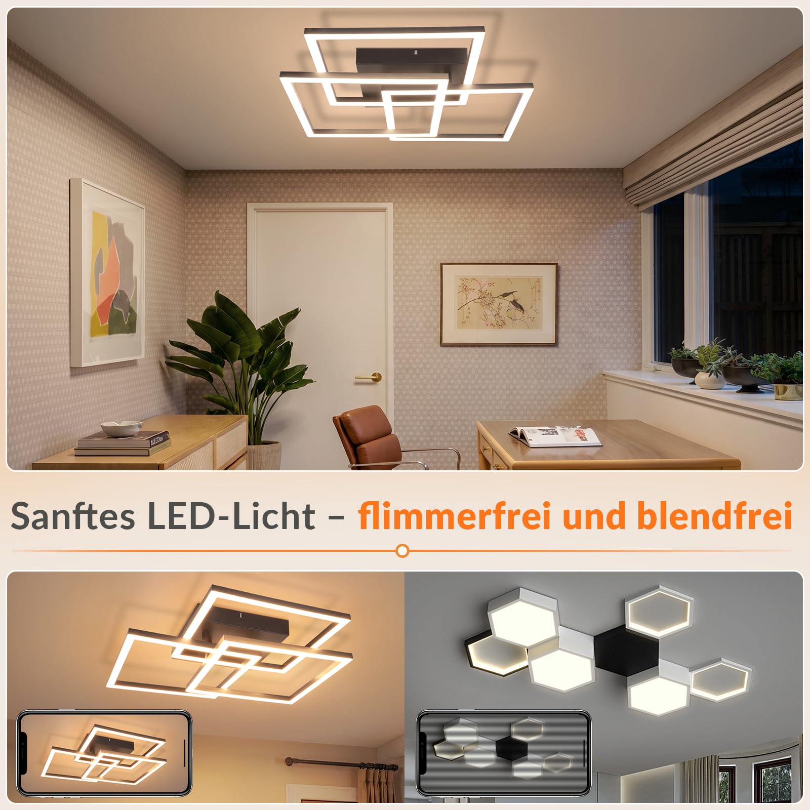 Homefire LED Deckenlampe, 31W Deckenleuchte Wohnzimmer mit Fernbedienung